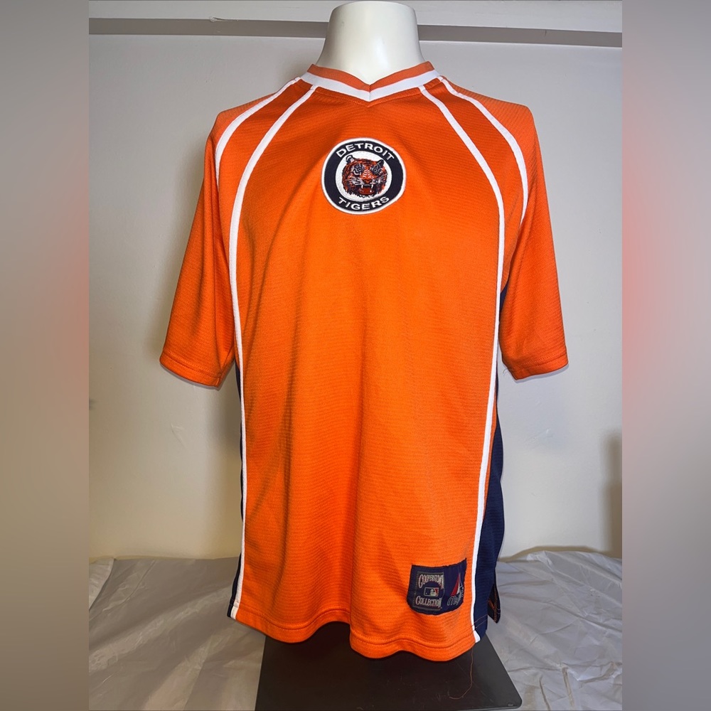 Majestic Cooperstown Collection Detroit Tigers Jersey Vintage Orange Blue